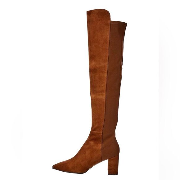 NWOB Stuart Weitzman Carly 5050 Suede Stretch Over The Knee Boots in Coffee sz 5 - Picture 2 of 11
